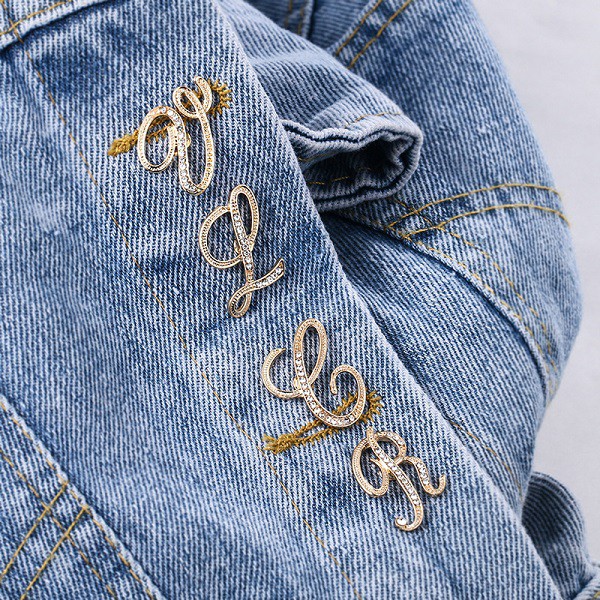 KM - (N - Z) Bros Bentuk Alphabet Aksen Berlian Imitasi Warna emas untuk Wanita-2