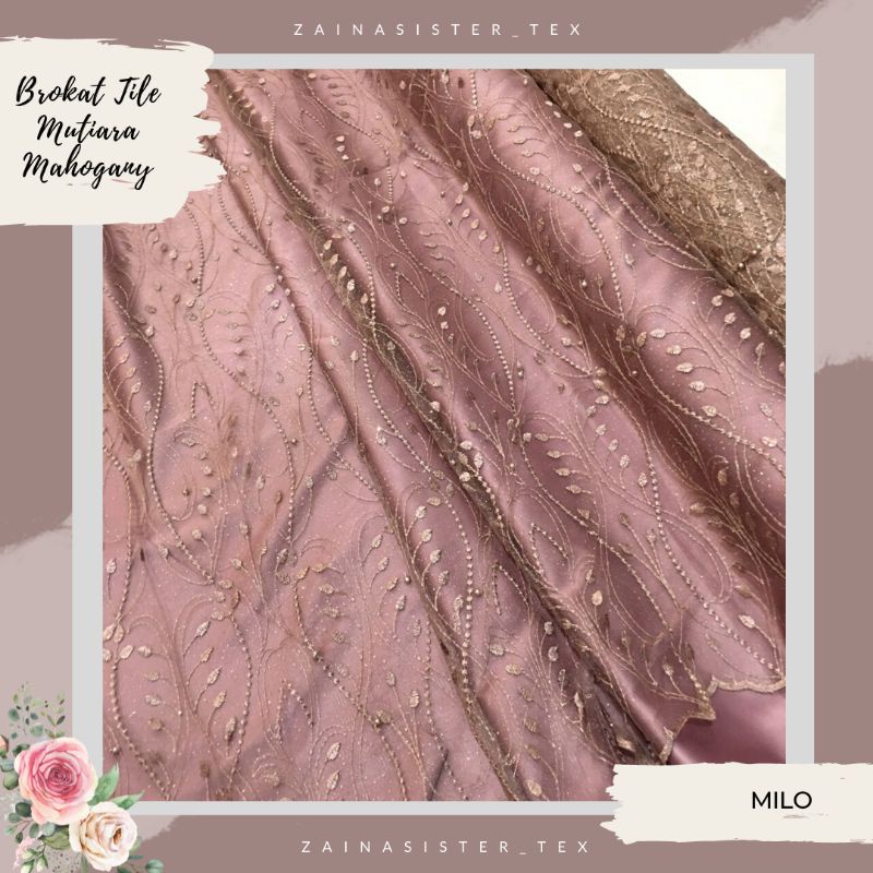 Kain Brokat Tile Mutiara Mahogany Warna Cokelat Milo