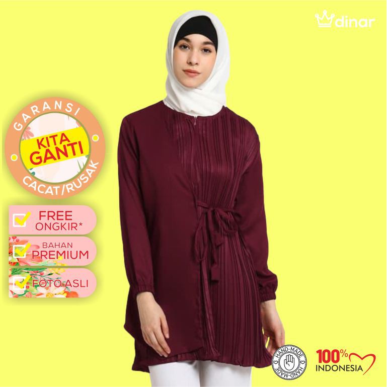 ATASAN MUSLIM LE NAJWA KARIN TUNIK  MAROON Baju  Wanita 