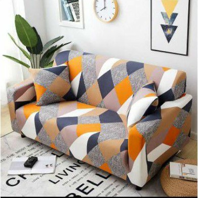 COVER SOFA SEATER sarung sofa elastis stretch elastic good- KOTAK ORANGE  god