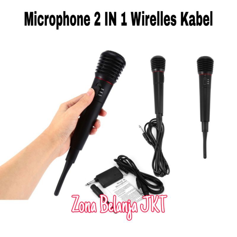 MIKROFON MIC WIRELLES DAN KABEL VOCAL KARAOKE PIDATO MICROPHONE MULTIFUNGSI