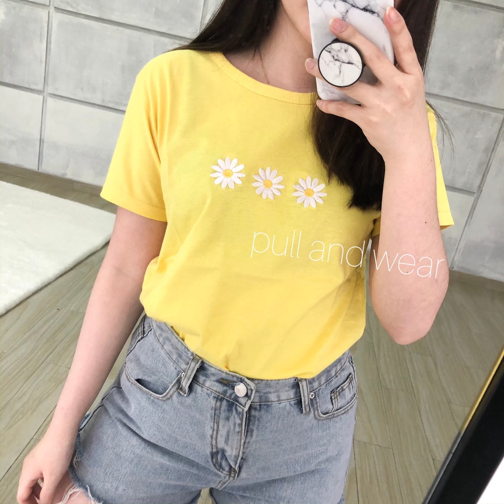 KAOS KUNING ALLSIZE BAJU TSHIRT TUMBLR TEE KUNING KOREA STYLE PENDEK WANITA MIX