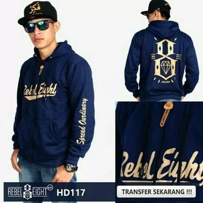 Jaket Sweater Hoodie Rebel Eight Hitam, L
