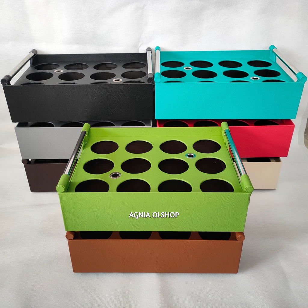 Rak Air Mineral Gelas Kulit Sintetis Tempat Aqua Gelas Stainles Keranjang Air Mineral Cup Wadah Aqua