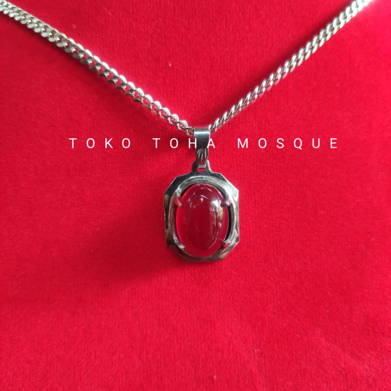 Kalung liontin monel batu akik Red baron pacitan 100% natural (N)