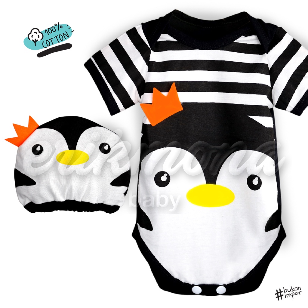 ✔️baju bayi jumper bayi✔️ karakter penguin hitam lucu✔️