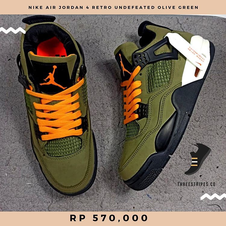 Sepatu Sneakers Pria Nike Air Jordan 4 Retro Undefeated Olive Green Premium Original