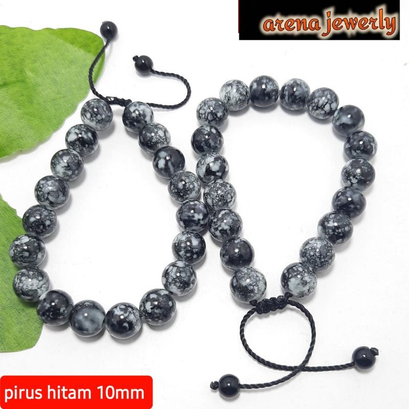 Gelang Tasbeh Batu Resin  Pirus Hitam 10 Mm Gelang Batu Resin Pria Wanita