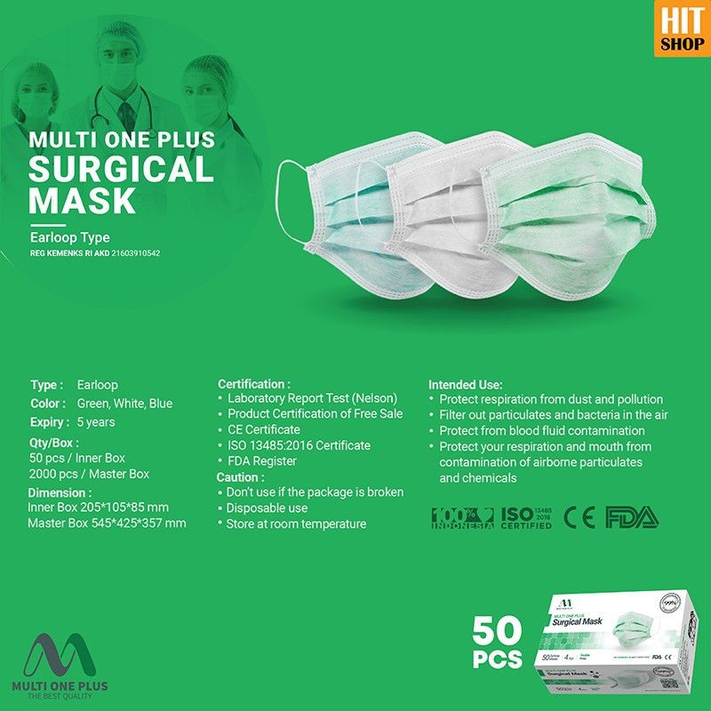 Masker Mop Medis Premium/Surgical Masker Multi One Plus (3 Ply / 4 Ply)