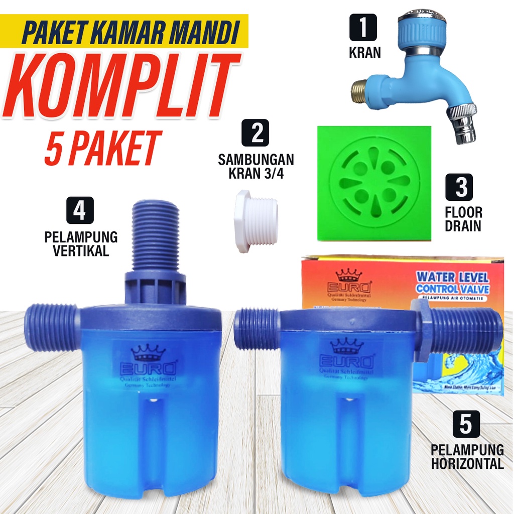 Paket Komplit Kamar mandi Pelampung horizontal dan vertikal sambungan 3/4 floor drain kran pvc mutiara