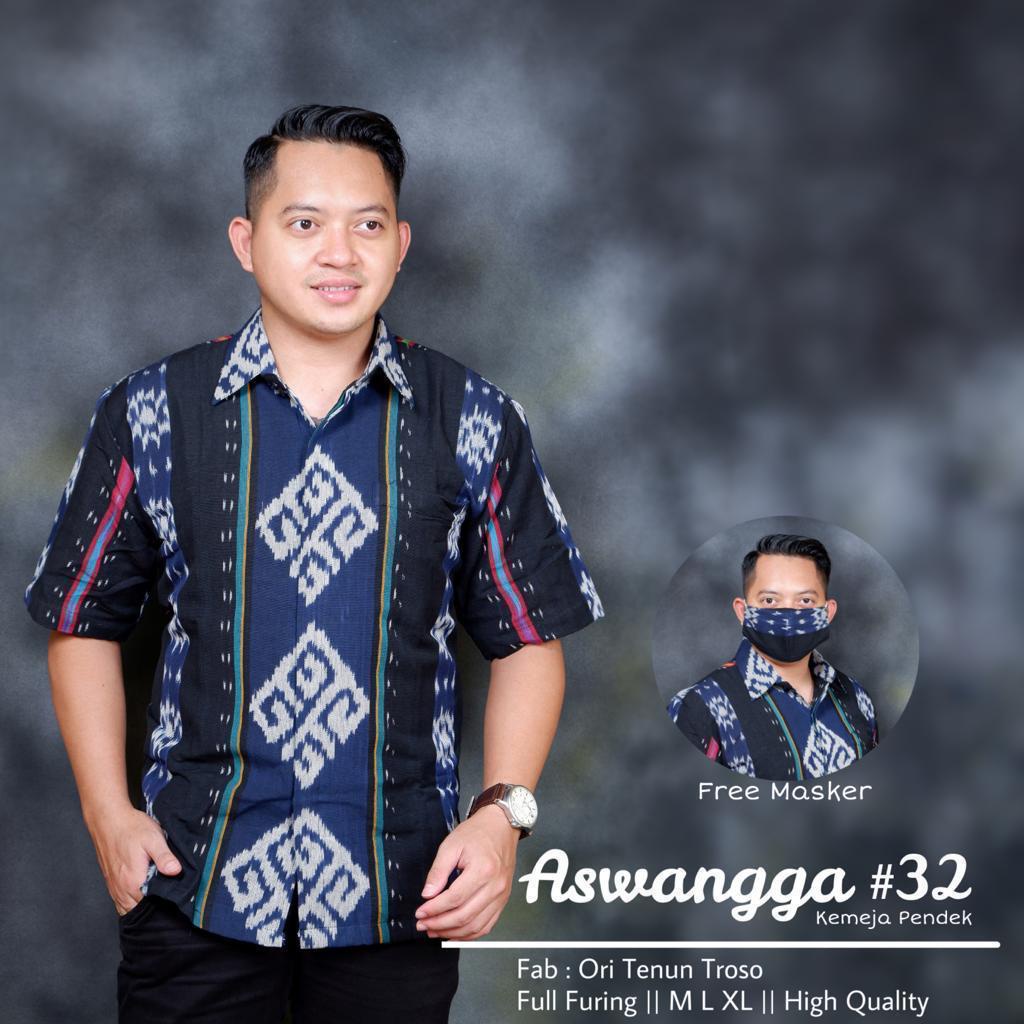 Aswangga Kemeja Tenun Pria Lengan Pendek Atasan Kemeja Pria Ful Furing Tenun Ikat Kemeja Kondangan P