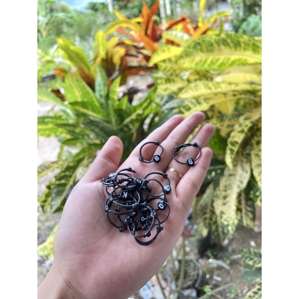 cincin inisial bulat tali korea hitam mengkilap (LEBIH RAPI) adjustable