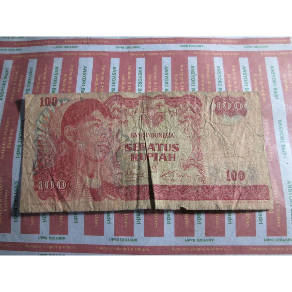 uang rp 100 soedirman 1968 Seri X iklan L756