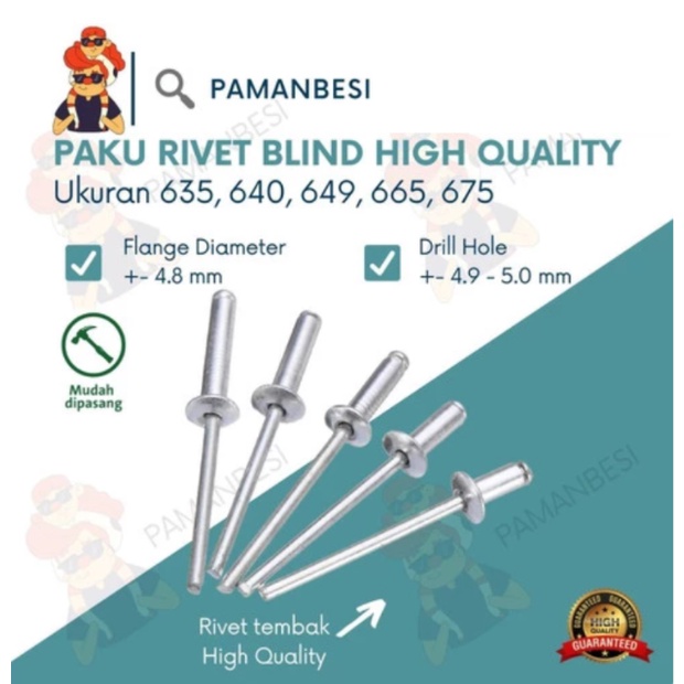 

1 KOTAK PAKU RIVET BLIND 665 UKURAN 4.0 mm ISI 1 DUS Paku TEMBAK