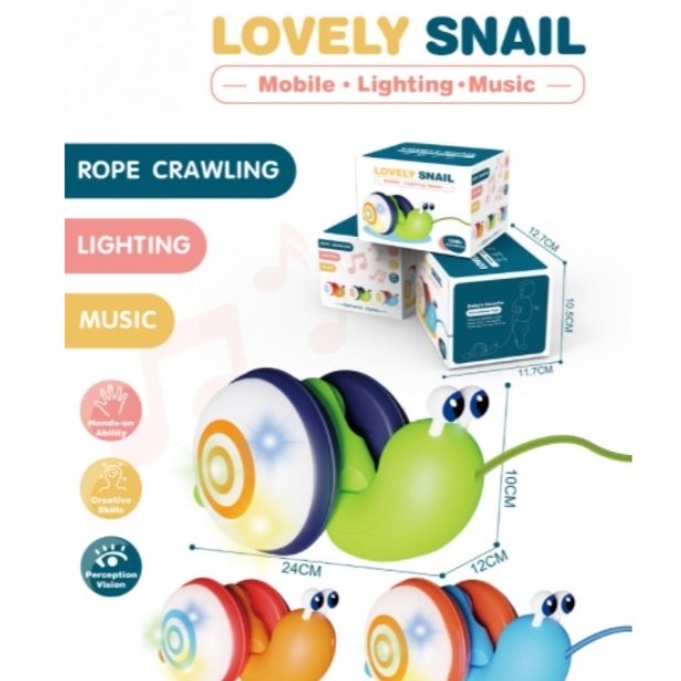 Mainan Siput Lovely Lanyard Snail Musik Lampu Nyala Tali Tarik Jalan MODEL PREMIUM