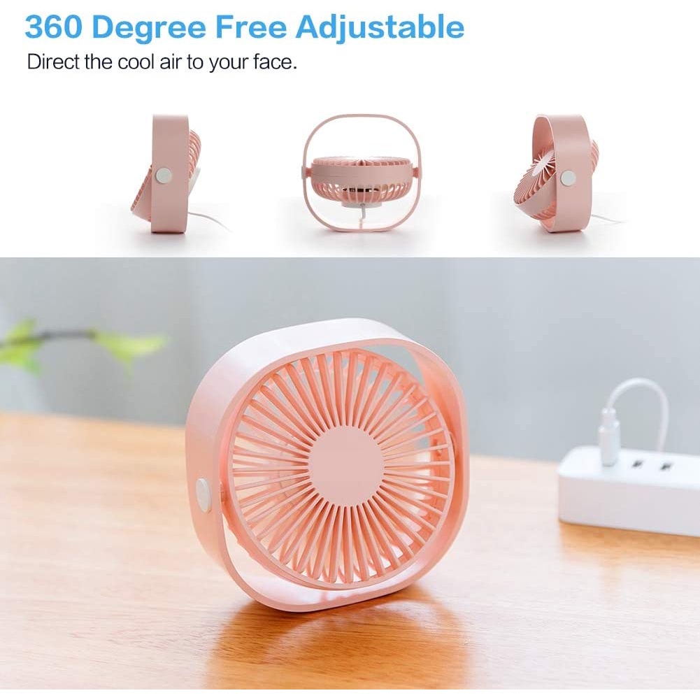Kipas Angin Mini Portable 3 Kecepatan Rotasi 360 Derajat Dengan Port USB