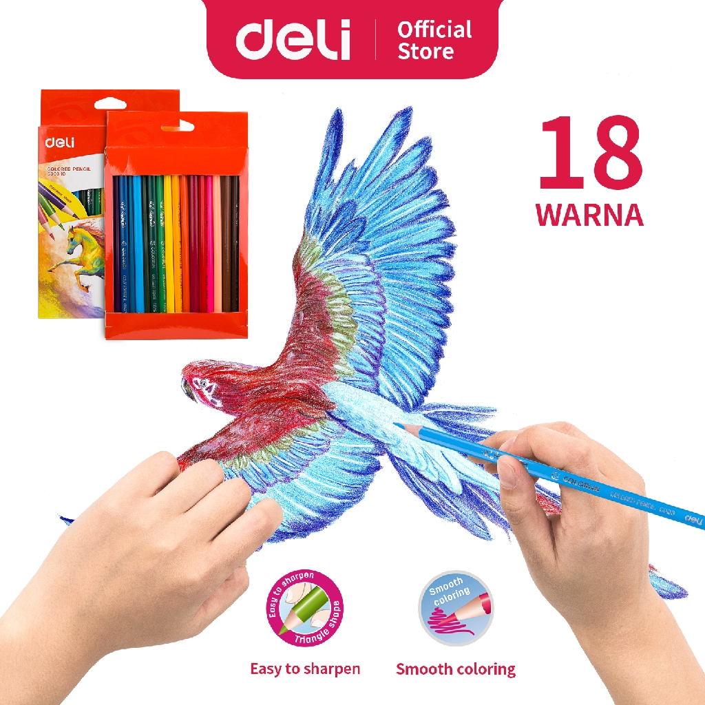 Deli Pensil Warna 12/18/24/36 warna menghasilkan warna warni yang halus, tidak beracun EC00330-18 Warna - EC00310