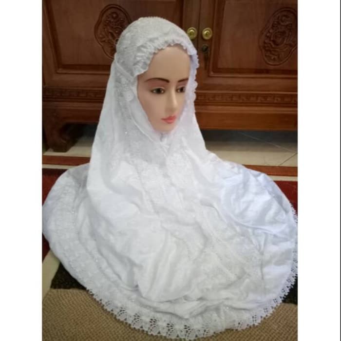 Mukena sutra jepang terusan putih swarosky