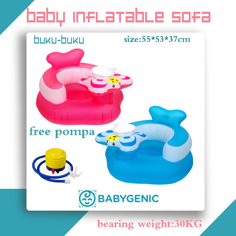 BABYGENIC MALLHUAYI MALL ready model buku2 red buku2 biru  sofa bayi / kursi bayi pompa untuk belajar duduk, makan, main dan mandi ada musik cocok untuk bayi 4 bulan - 3 tahun  [ gratis pompa ]