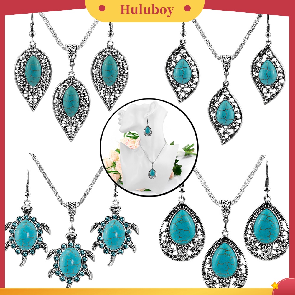 Hu Hu Hu Hu Hu Alat Bantu Pasang Kacamata♡ 3pcs / Set Anting Tusuk Gantung Desain Daun / Kura-Kura Hias Turquoise Imitasi Gaya Vintage Untuk Wanita