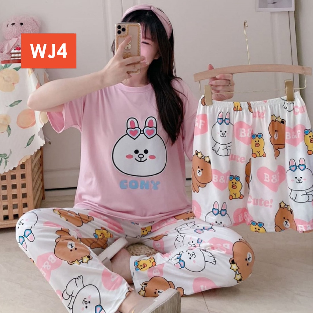 LAPAGO - Piyama Dewasa Wanita Perempuan Import Celana Pendek Celana Panjang - Baju Tidur Kartun Wanita Dewasa 2021-WJ4 - Cony Pink