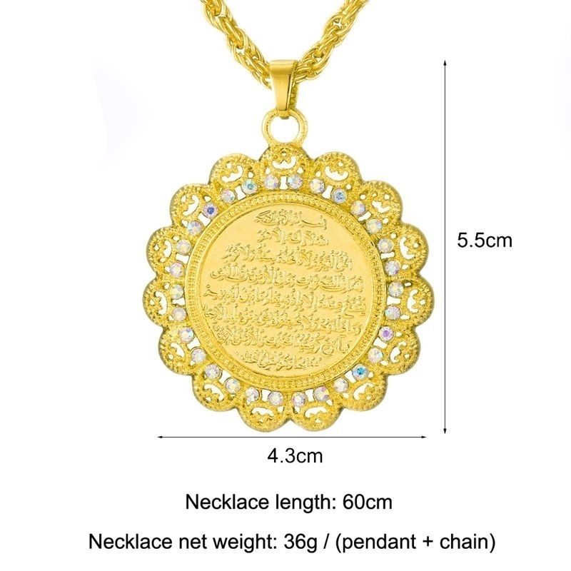 Arab Muslim Islam Arah Scripture Pendant 18K Gold Diamond Necklace Fashion Religious Jewelry