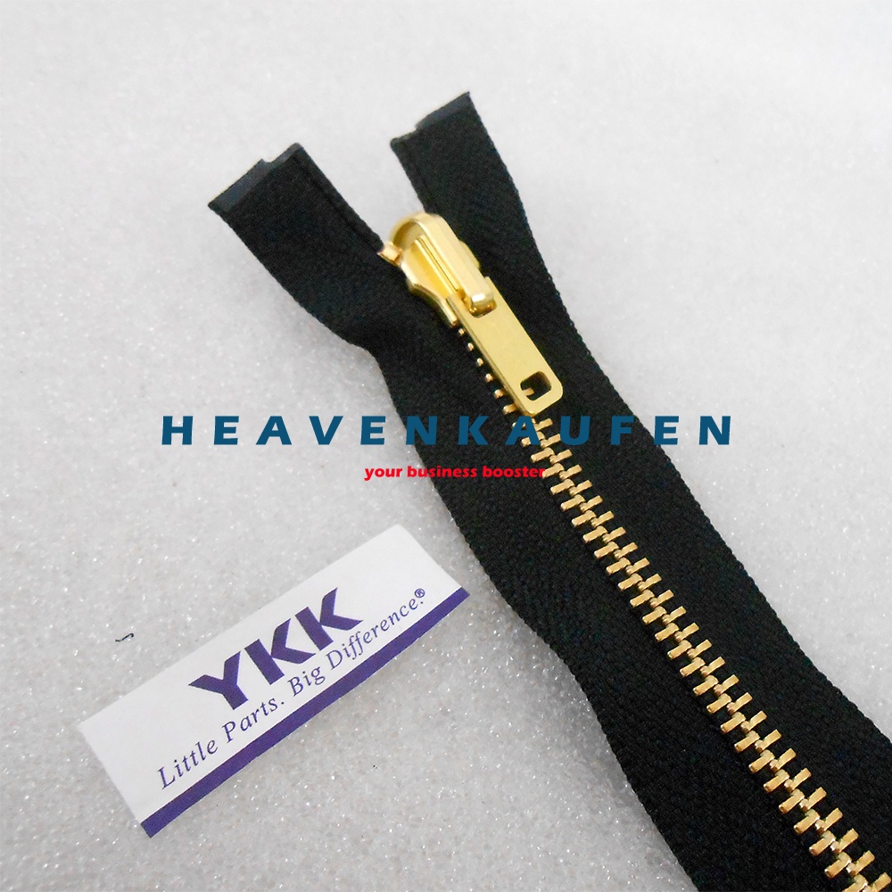 Resleting Zipper YKK 90 cm Atau 36 inch Hitam Gold Emas Type Gigi Besi Model Set Open End Buka Lepas