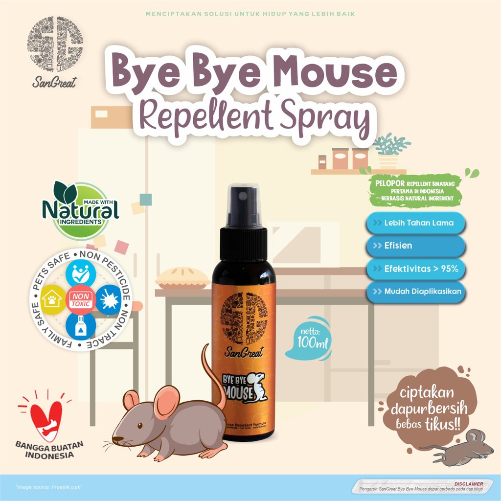 Semprotan tikus curut anti tikus anti curut cairan pengusir tikus spray Bye Bye Mouse non pestisida 100 ml rat repellent untuk rumah mobil