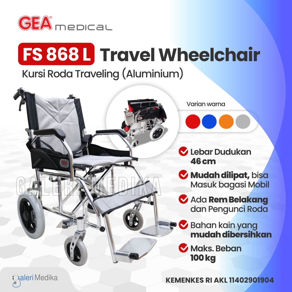 Kursi Roda Travel / Alumunium Travel Wheelchair GEA FS868L / FS 868 L / FS-868L (KHUSUS GOJEK)