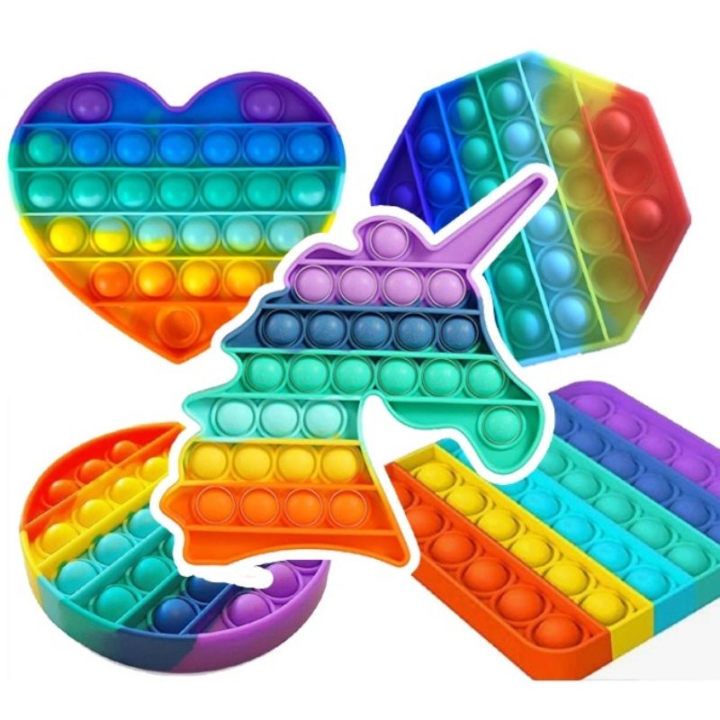Mainan pop it murah popit Pop Its Square rainbow multicolor Fidget Toy Push bubble Penghilang Stress