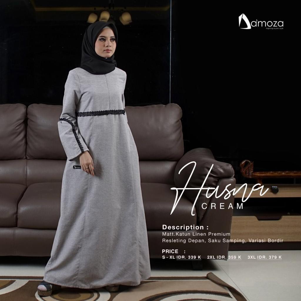 TERBARU Gamis Katun Dewasa DAMOZA HUSNA Cream ORIGINAL I BEKASI I COD
