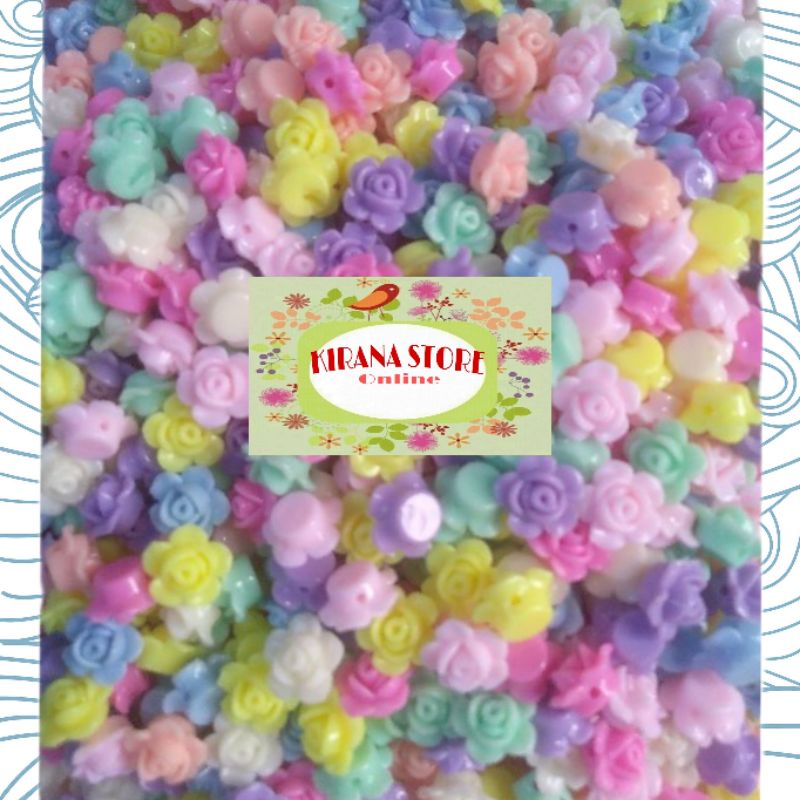 100pcs mote manik-manik bunga mawar kecil / mote bunga mawar warna pastel 10mm