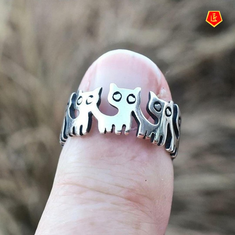 [Ready Stock]S925 Silver Retro Cute Kitten Ring