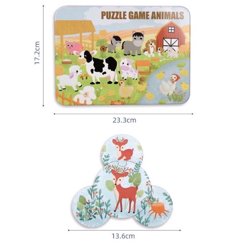 big shapes animals puzzle games jingsaw tin box puzzle kaleng tema hewan