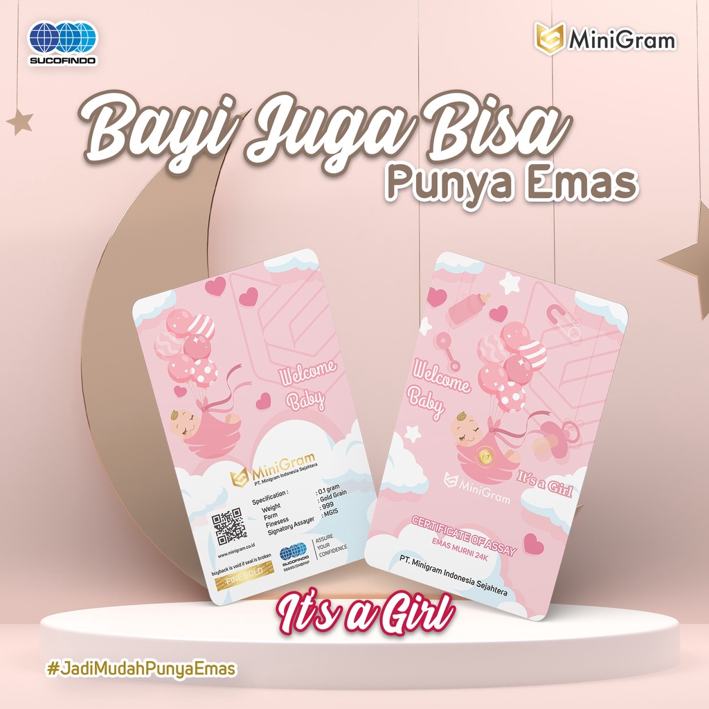 Gelasa Distributor Agen Resmi MINIGRAM Baby SeriesLogam Mulia Emas Murni 24k Sertifikat Resmi (Baby Girl 0,05 Gram)