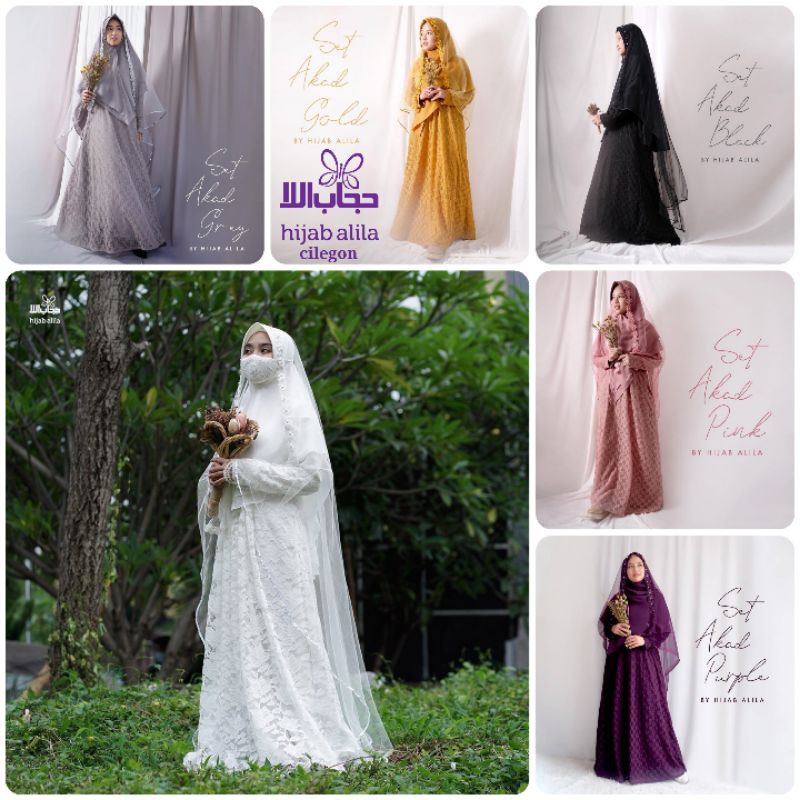 Set Akad Alila Gaun Pengantin Syari Brukat Dress Nikah Putih Pink Ungu Yellow Shopee Indonesia