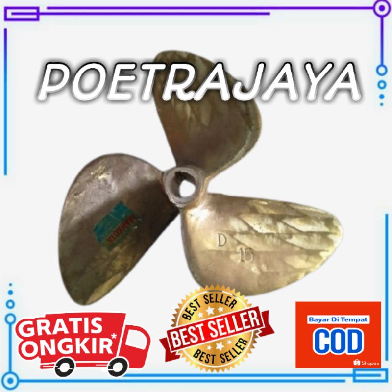 baling perahu kuningan baling kipas perahu baling propeler daun 3 nomer 15 as 7/8 dan 1inc