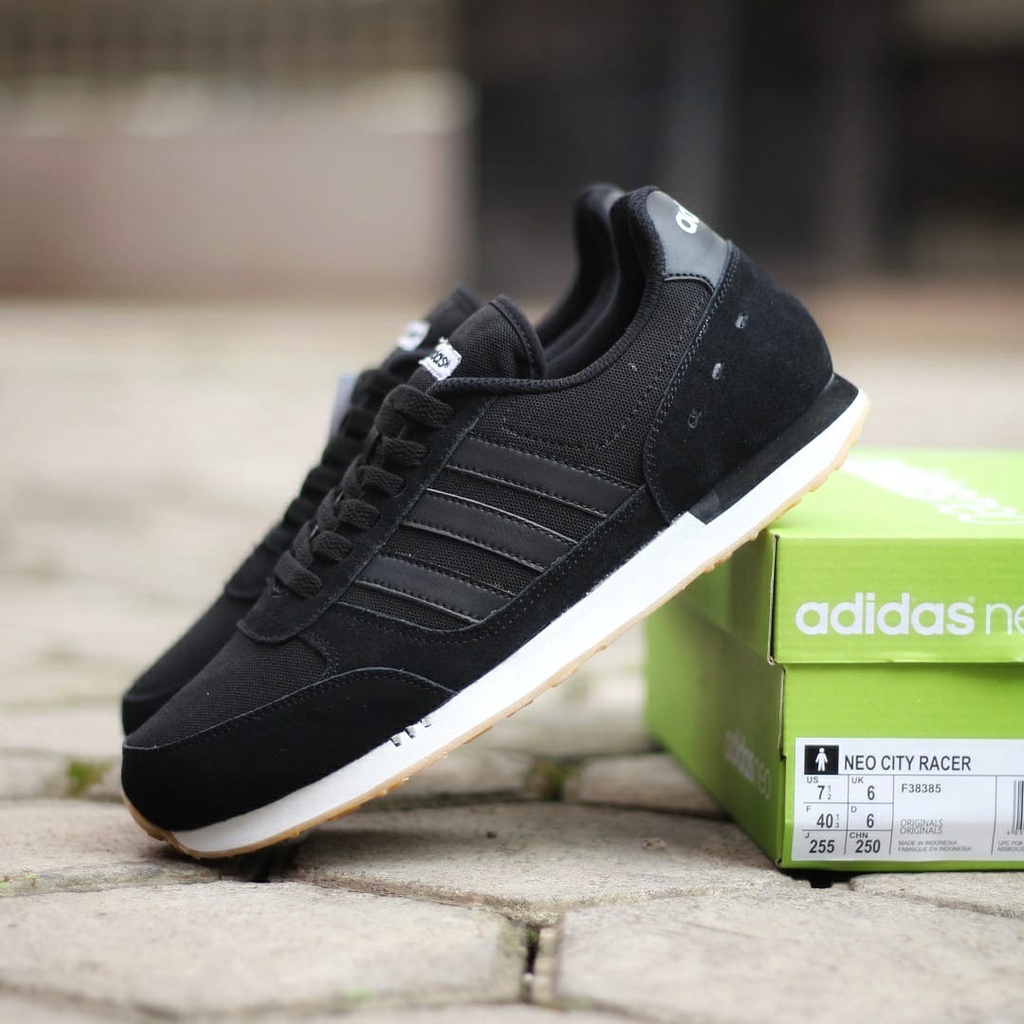 PROMO Sepatu Adidas Neo City Racer Black BNIB Premium, Sepatu Sneakers Pria dan Wanita