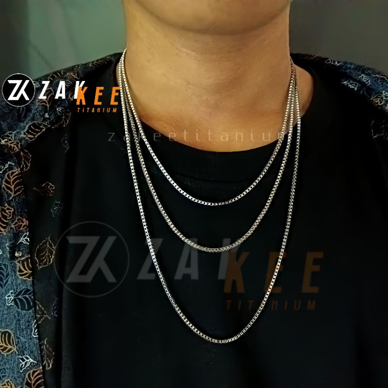 Kalung Pria Wanita Titanium Silver Anti Karat Putih Polos Italy Cowok Cewek