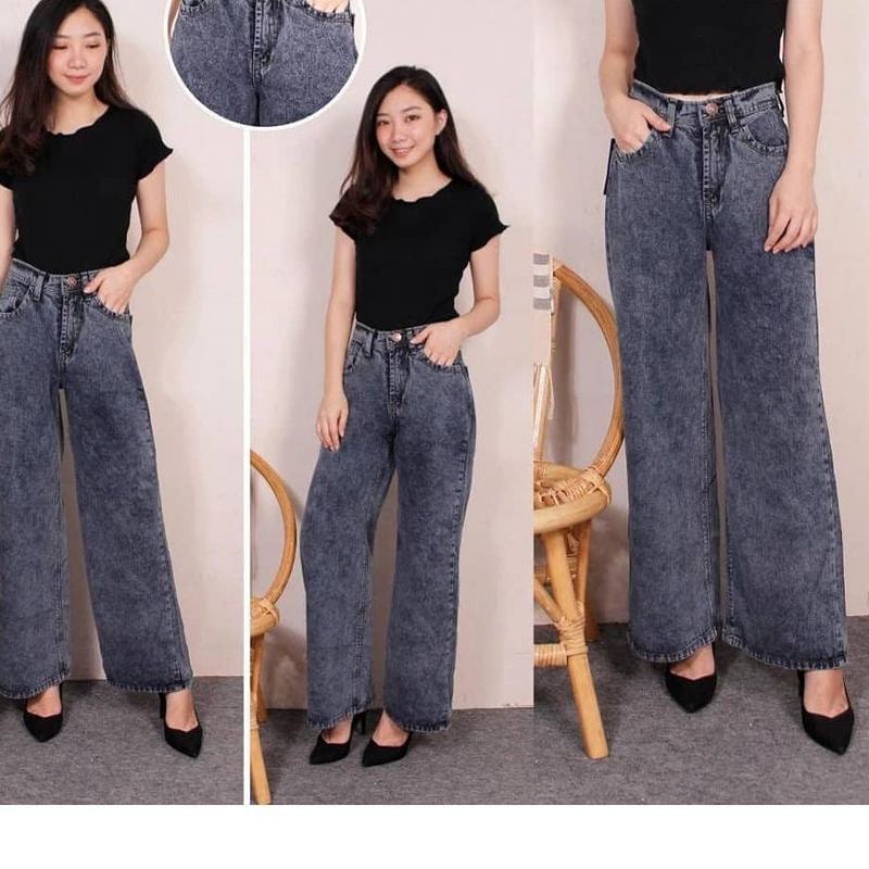 Celana Jeans Boyfriend Wanita Model Kulot Snow Acid// CELANA KULOT SNOW BLACK AND SNOW BLUE ESTORIA