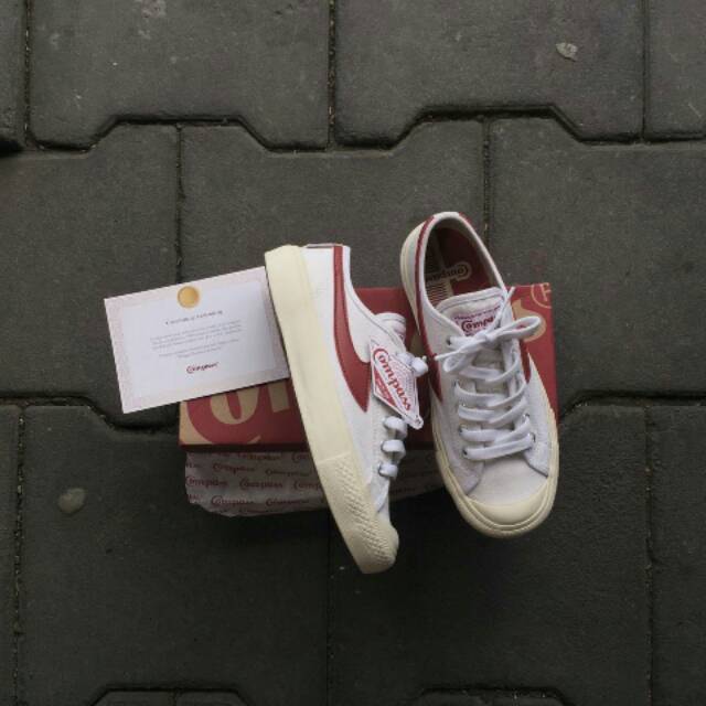 Sepatu Compass Gazelle White Red Low
