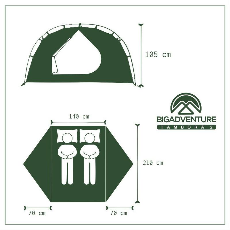 Tenda Big Adventure Tambora 2 Orang Camping Outdoor Hiking Dome Tent Original