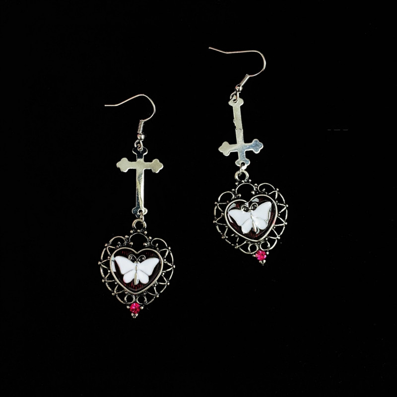 Cross Butterfly Gemstone Earrings Dark Retro Hip Hop