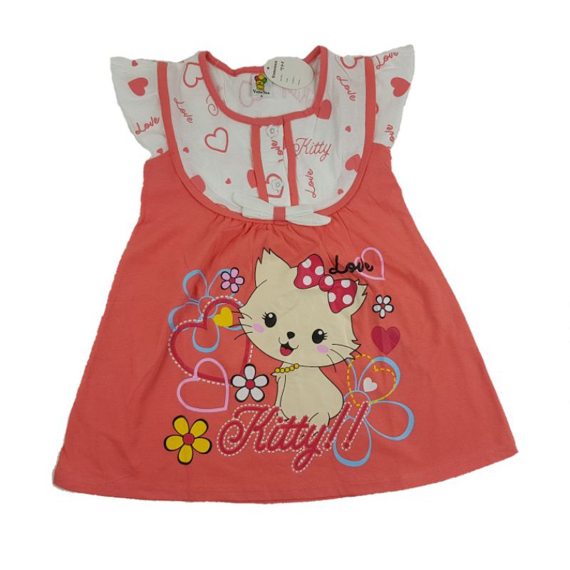 DRESS DASTER ANAK PEREMPUAN UMUR 2-6 TAHUN MOTIF RABBIT CAT BEAR