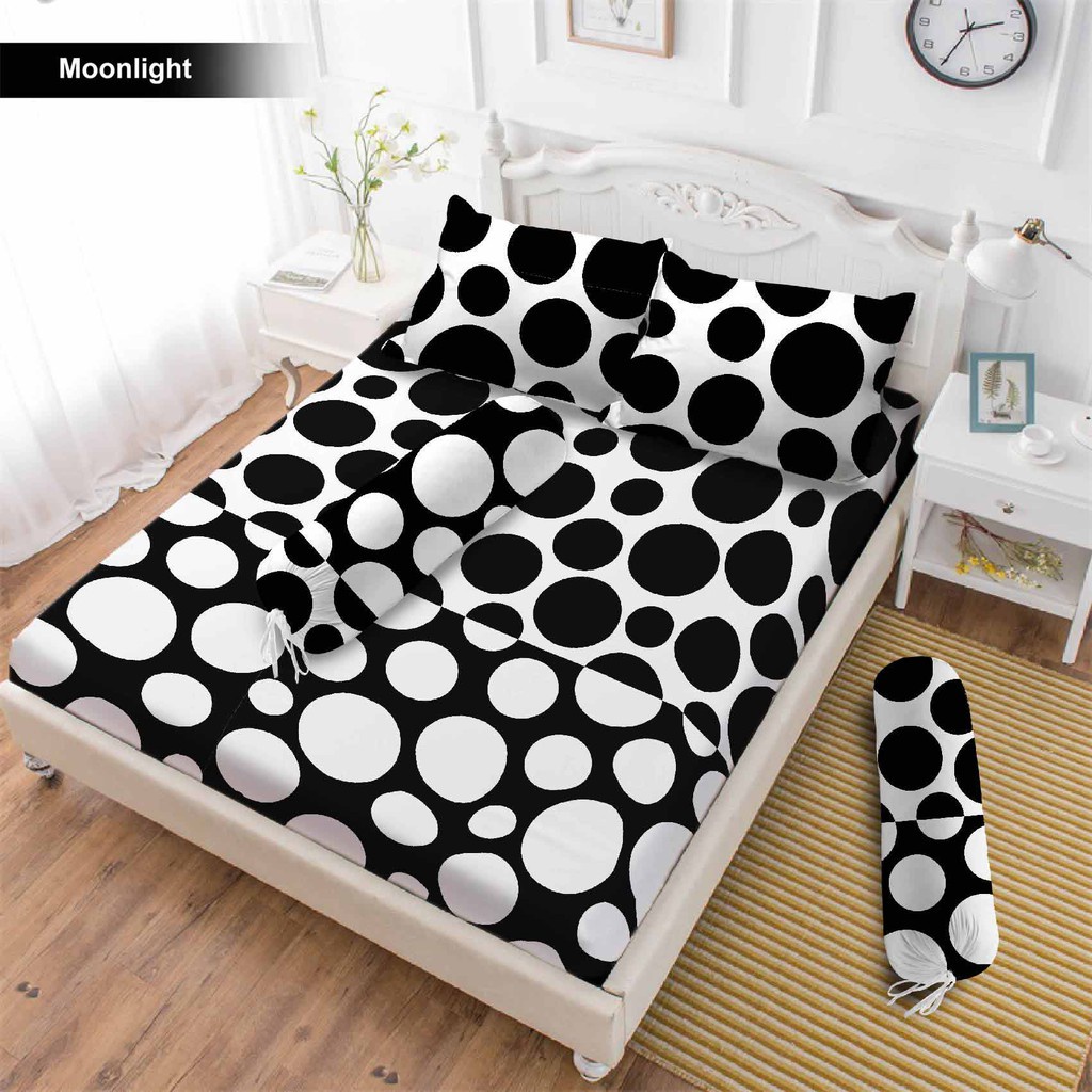 Vito  3D - Bisa COD Sprei 120/160/180 Single Queen King motif Moonlight Polkadot Hitam Putih Bulat
