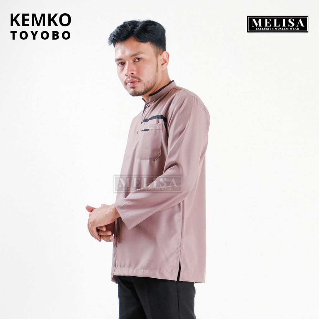 Baju Koko Pria Dewasa Katun Toyobo Polos Lengan Panjang Baju Muslim Remaja Laki Laki Ukuran M L XL - Dusty