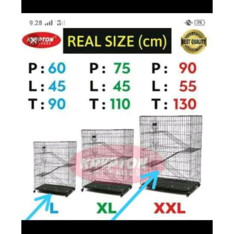 Kandang Kucing tk3 XL uk 110x75x50. bahan besi tebal-Hijau