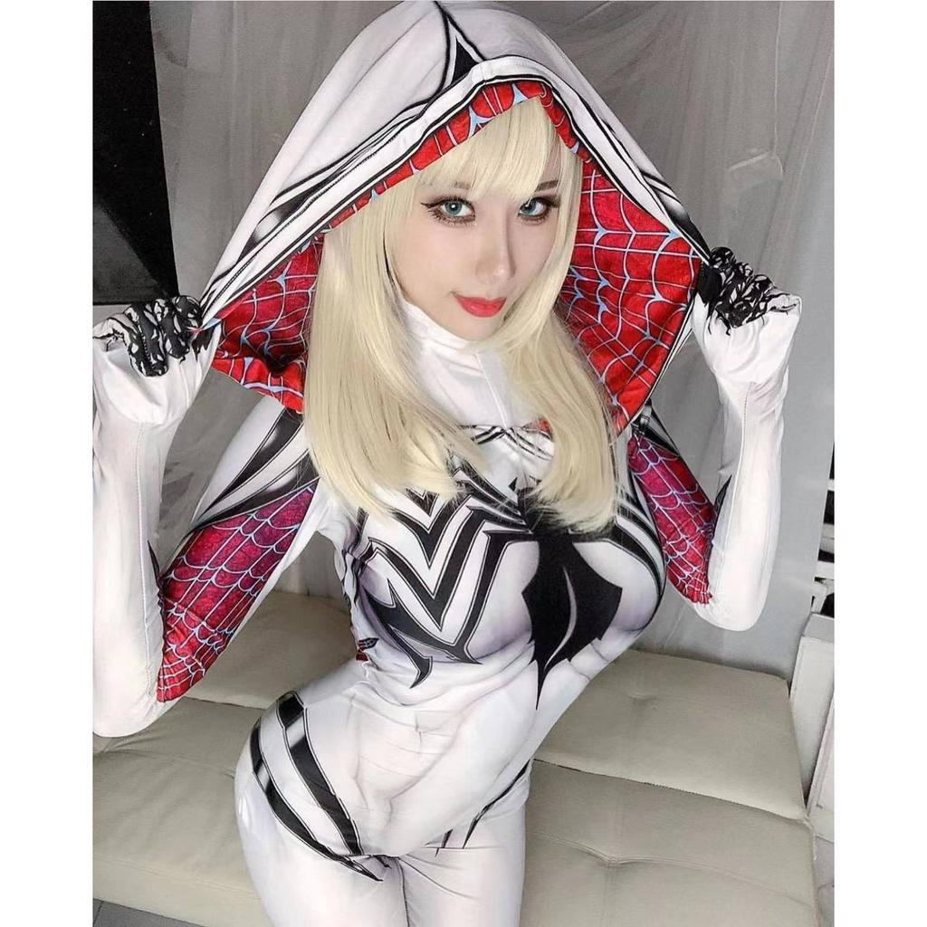 Wanita Spider Gwen Cosplay Kostum dengan Masker Marvel Orang Tua Anak Baju untuk Pesta Halloween Kostum Superhero