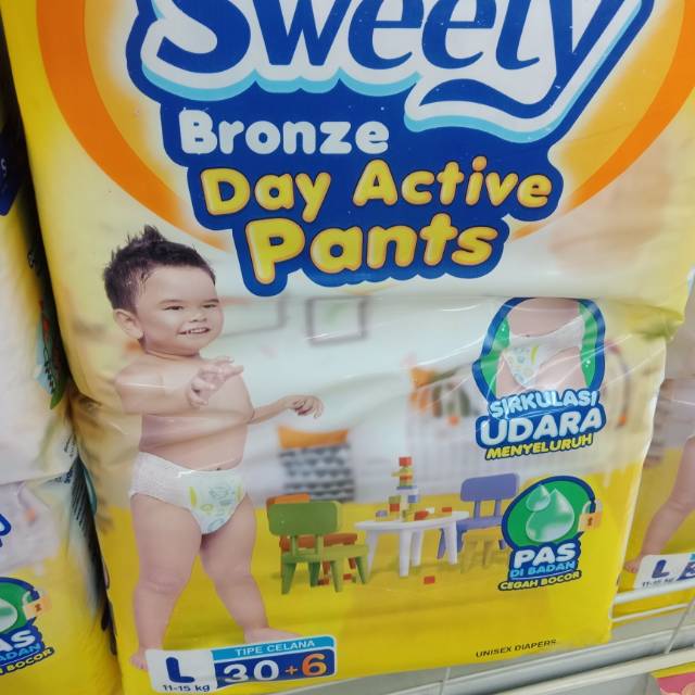 Popok bayi SWEETY.  ukuran L.  isi 30+6 . tipe Celana