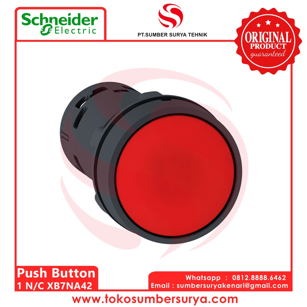 Push Button Flush Warna Merah Saklar Listrik ON OFF SNI XB7NA42 Asli Ori Schneider
